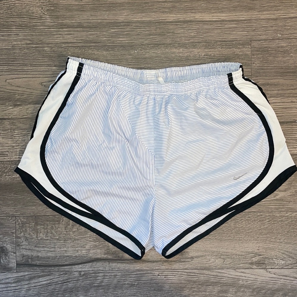 Nike womens running shorts white with blue stripes size medium